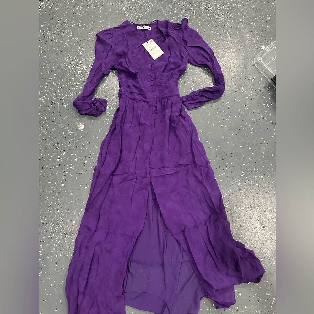 Zara Purple Long Sleeve Button-Down Maxi Dress